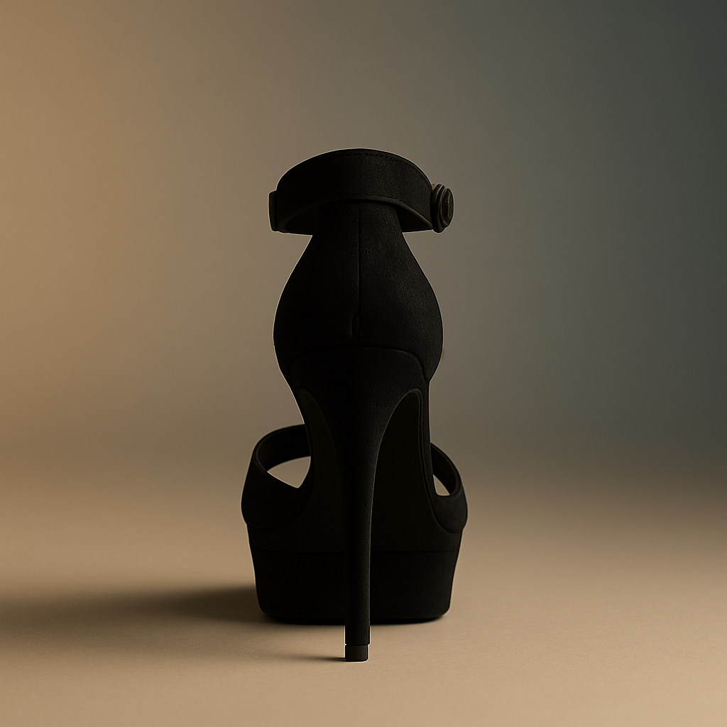 Sandalias de Fiesta con Plataforma en Antelina Negra – Tacón Stiletto y Tiras Cruzadas