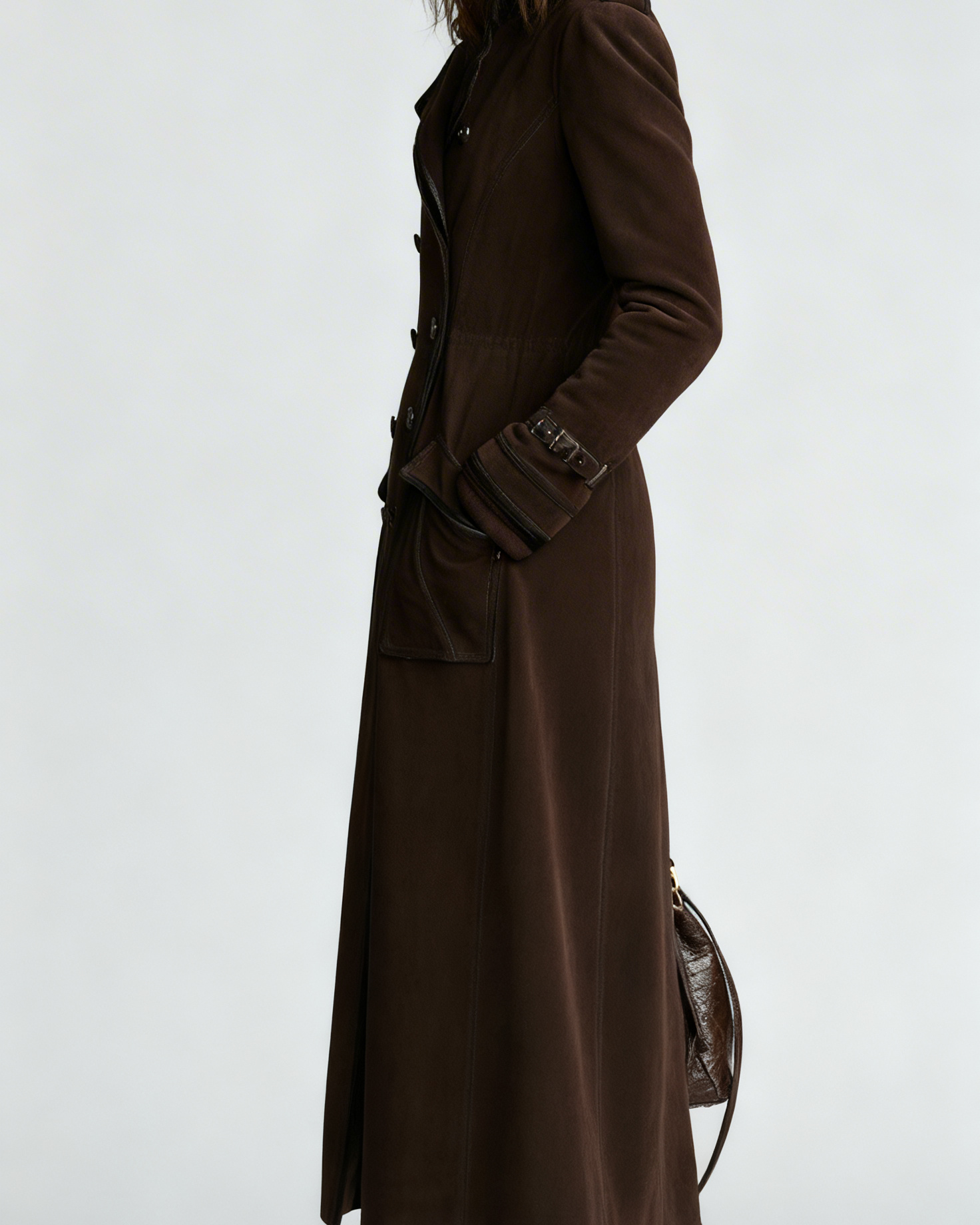 Gabardina Larga Efecto Ante con Ribetes en Contraste – Estilo Western Chic