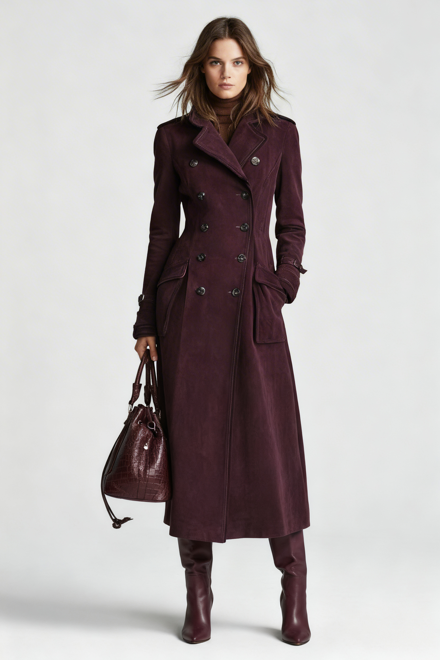 Gabardina Larga Efecto Ante con Ribetes en Contraste – Estilo Western Chic