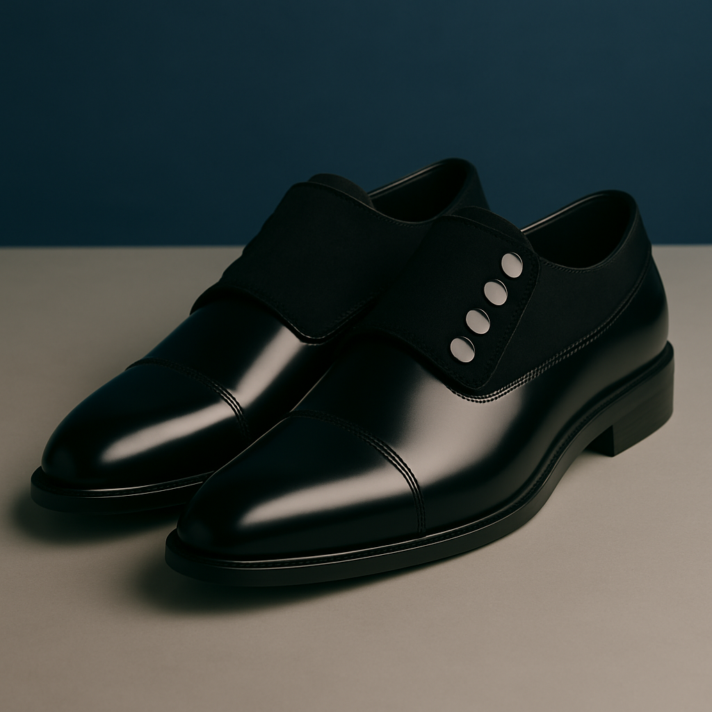 Zapatos de Vestir para Hombre en Piel Negra – Estilo Dandy con Botones