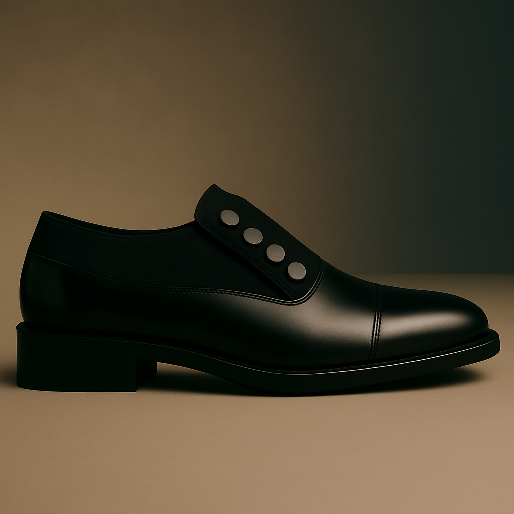 Zapatos de Vestir para Hombre en Piel Negra – Estilo Dandy con Botones