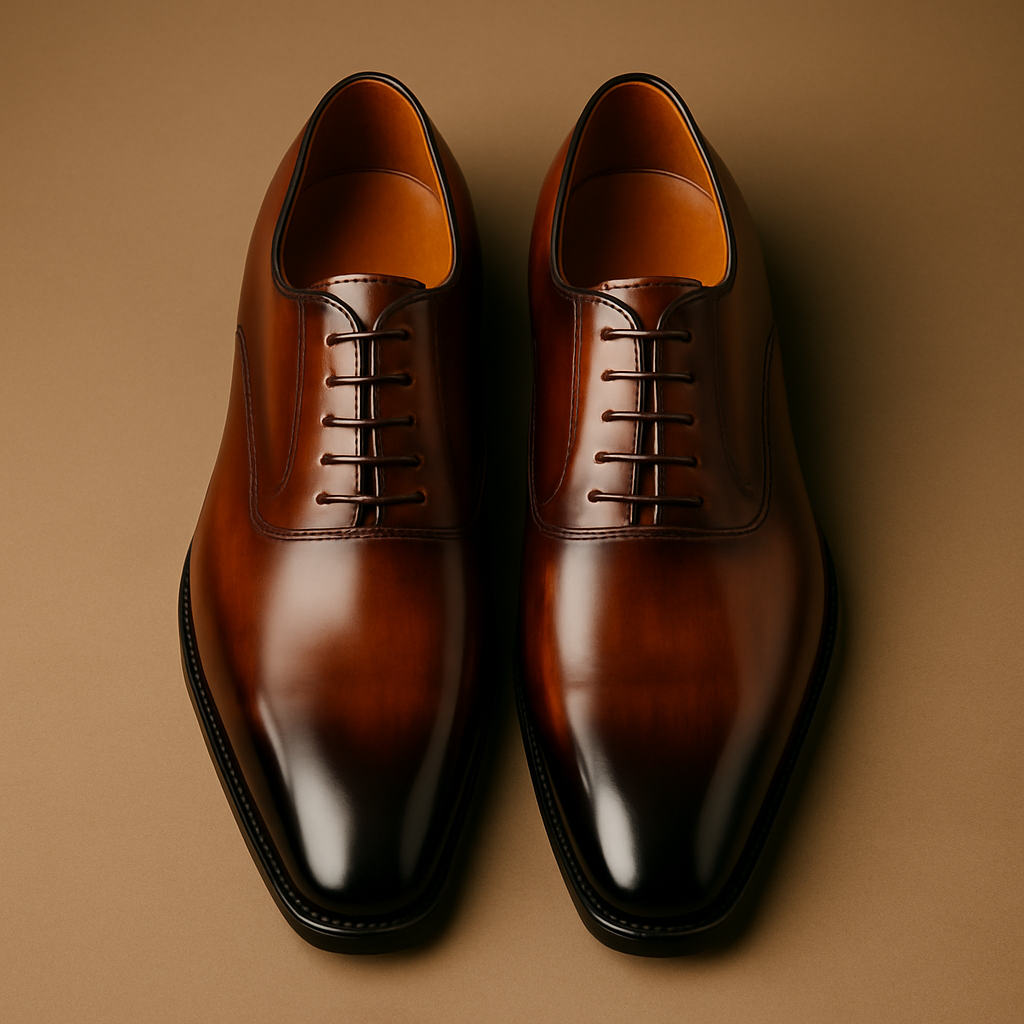 Zapatos Blücher de Hombre en Piel Caoba – Efecto Degradado y Alto Brillo