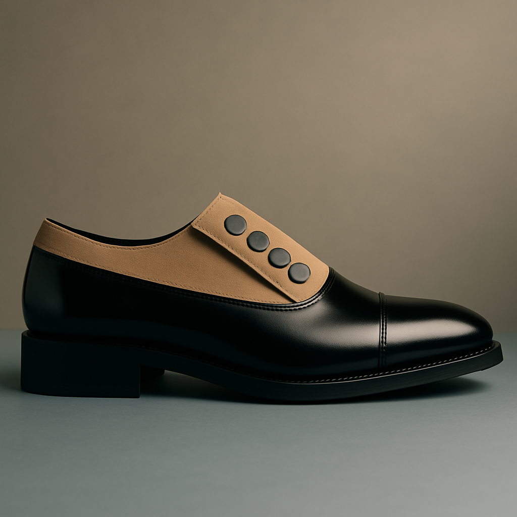 Zapatos de Vestir Bicolores para Hombre – Negro y Beige Estilo 'Polaina' con Botones