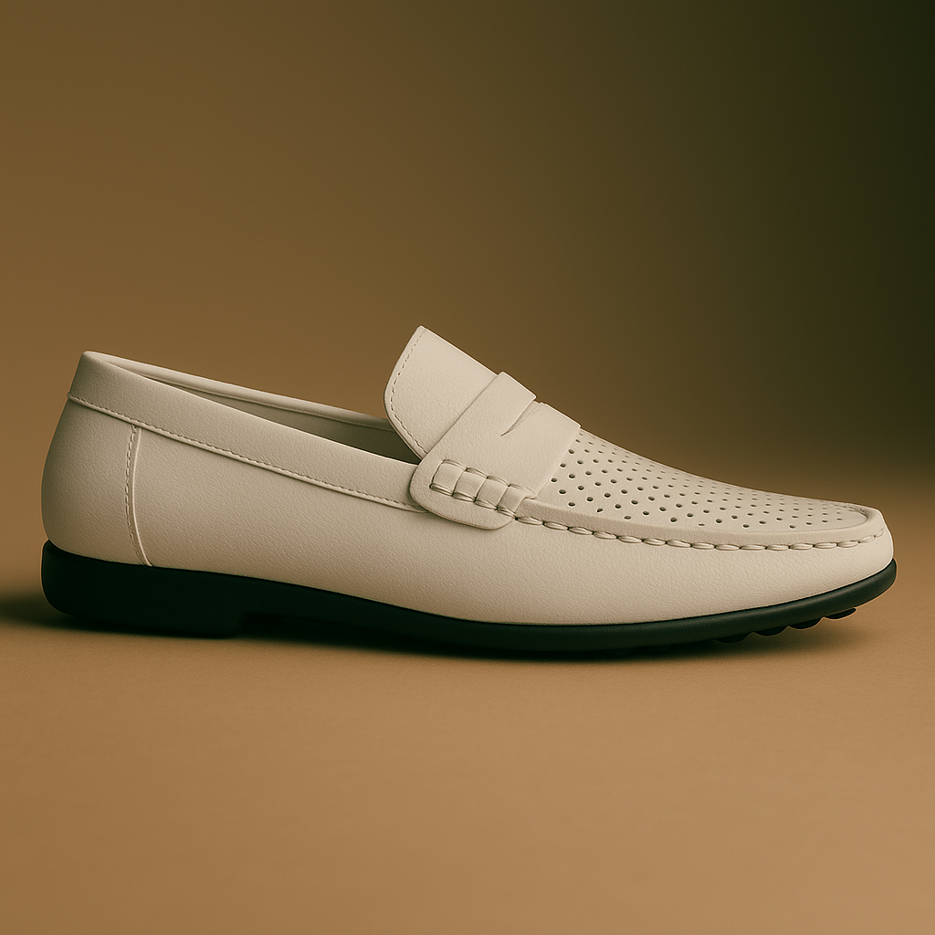 Mocasines 'Penny' de Piel Blanca Perforada – Estilo Conductor Transpirable
