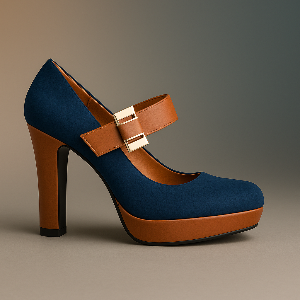 Merceditas Mary Jane Bicolores con Plataforma – Azul y Camel con Tacón Bloque