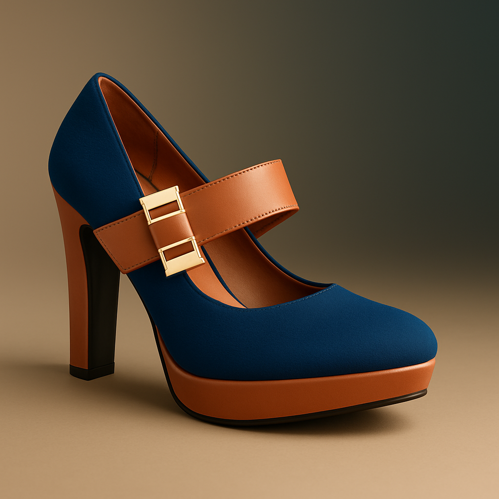 Merceditas Mary Jane Bicolores con Plataforma – Azul y Camel con Tacón Bloque