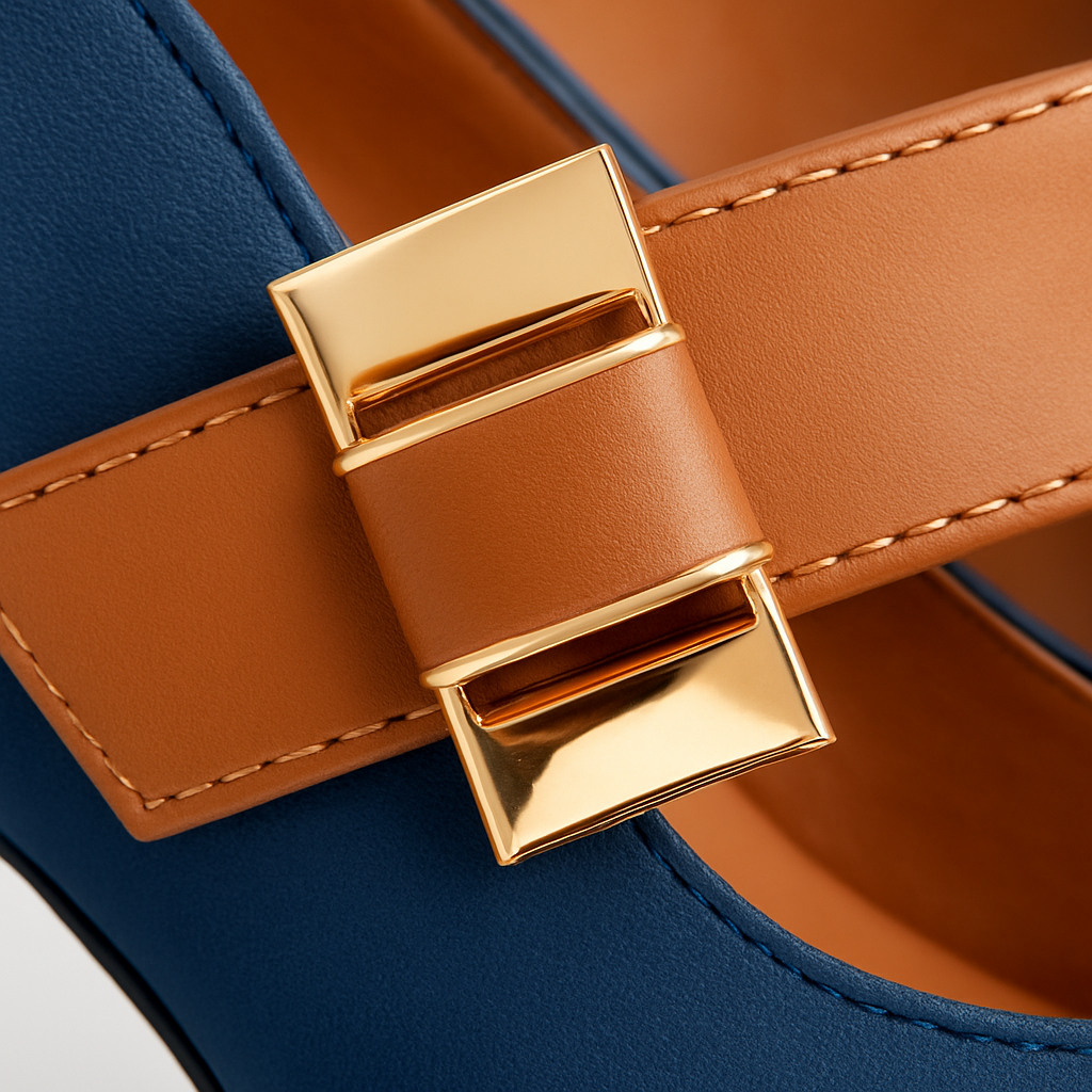 Merceditas Mary Jane Bicolores con Plataforma – Azul y Camel con Tacón Bloque