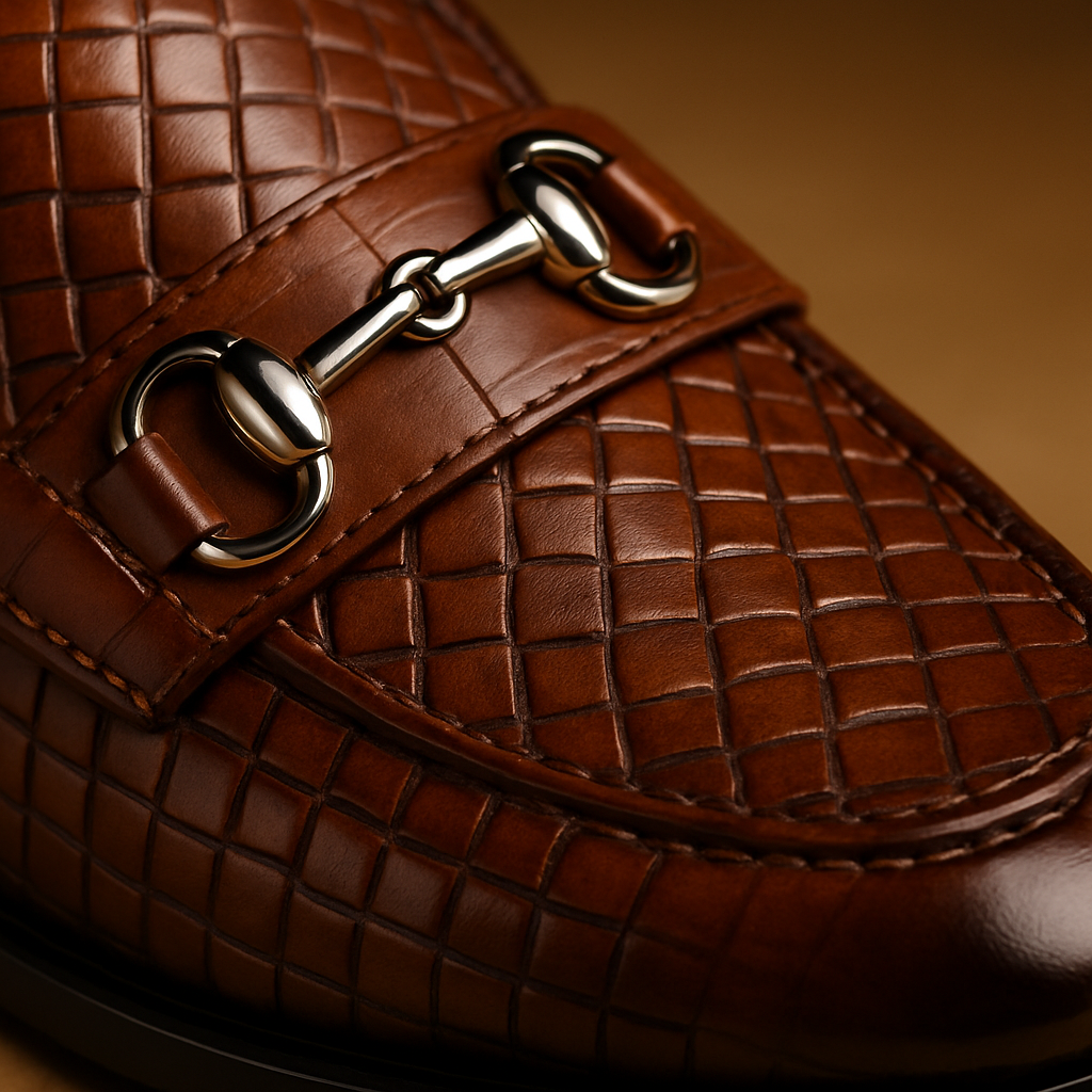 Mocasines de Hombre en Piel Trenzada Marrón – Con Hebilla Metálica (Estilo Bit Loafer)