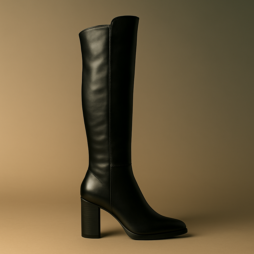 Botas Altas de Mujer en Piel Negra con Tacón Ancho – Elegancia y Confort