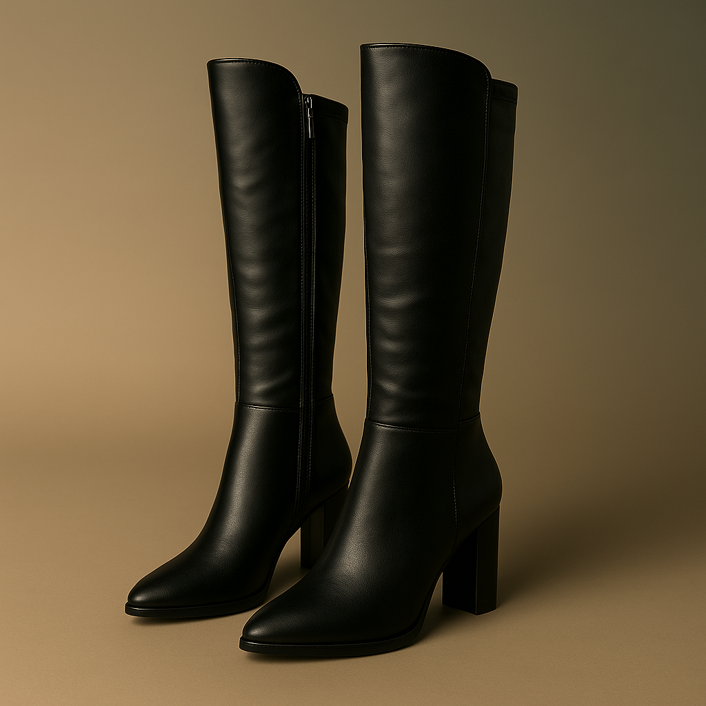 Botas Altas de Mujer en Piel Negra con Tacón Ancho – Elegancia y Confort