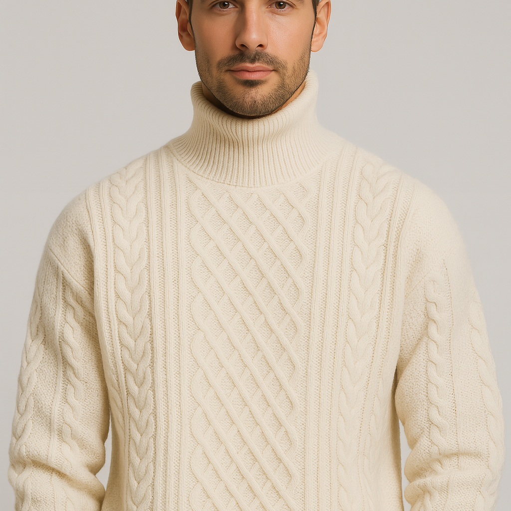 Rullekravesweater i kabelstrik – klassisk varme & strukturet design