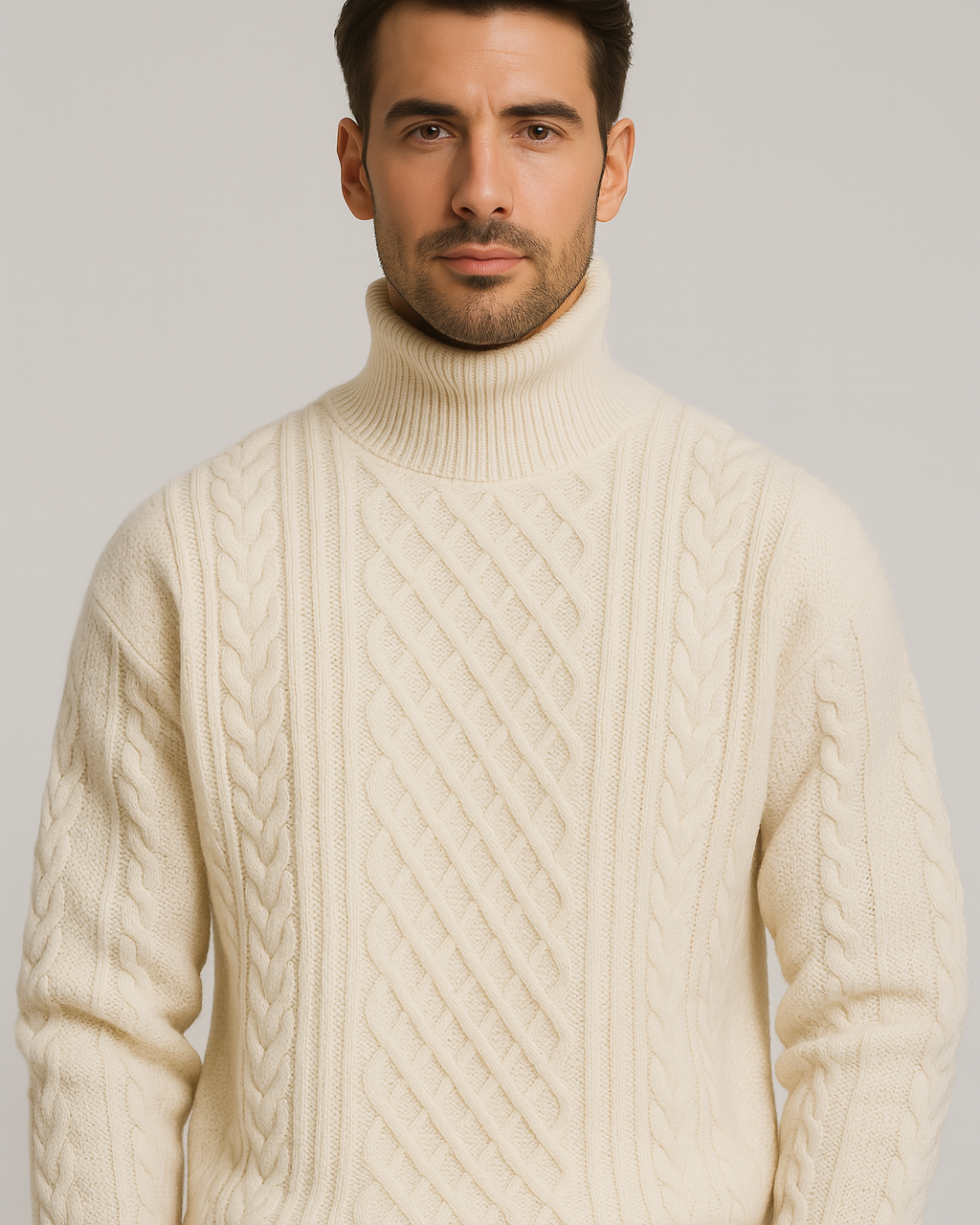 Rullekravesweater i kabelstrik – klassisk varme & strukturet design