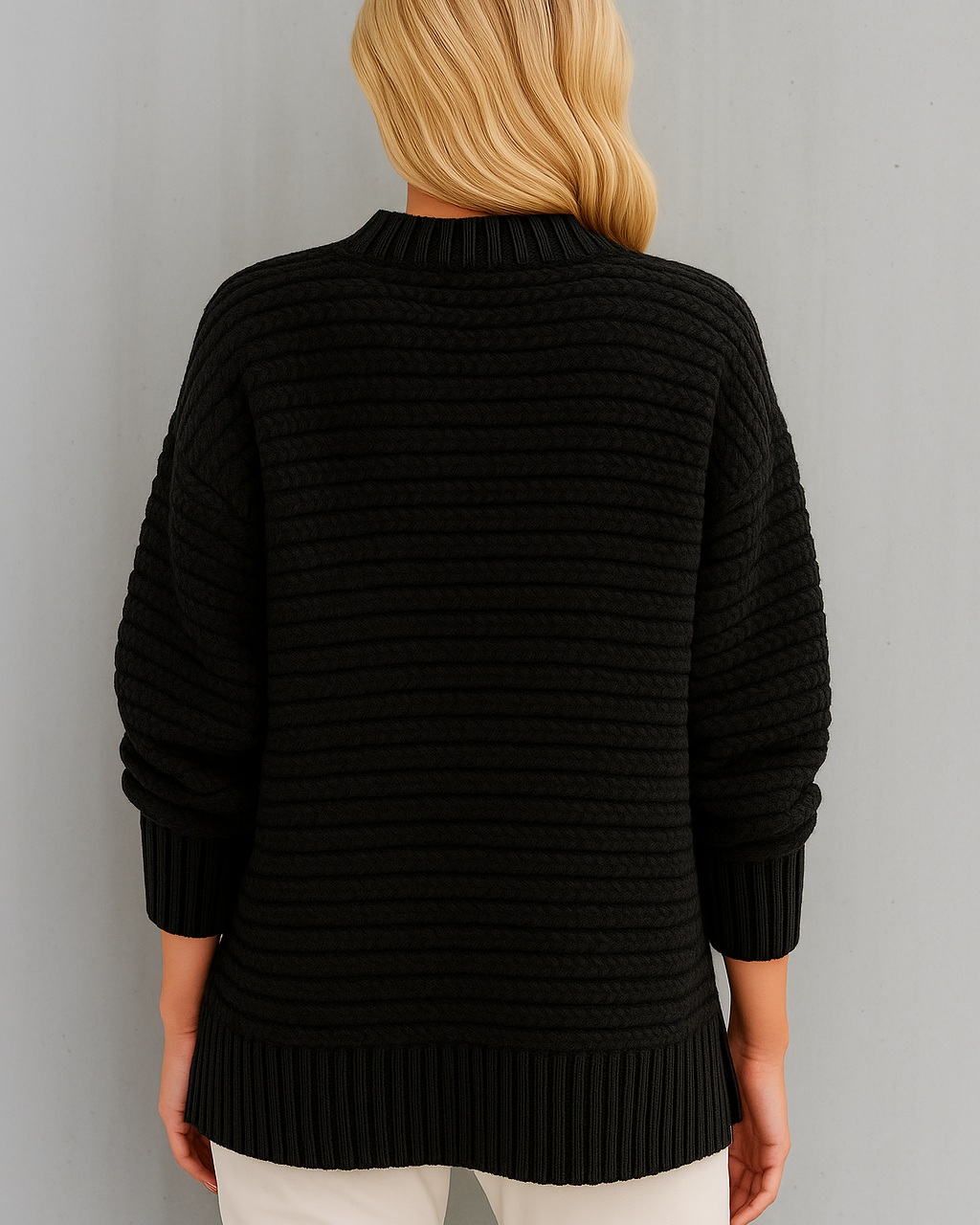 Strikket sweater med halvhøj hals til kvinder – moderne efterårslook med sideslidser