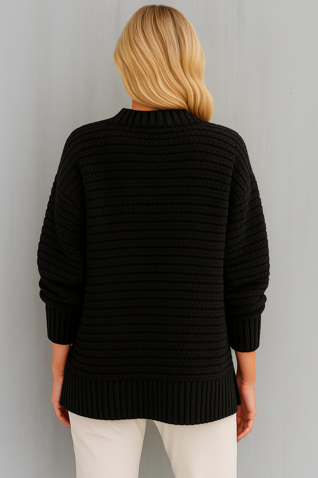 Strikket sweater med halvhøj hals til kvinder – moderne efterårslook med sideslidser