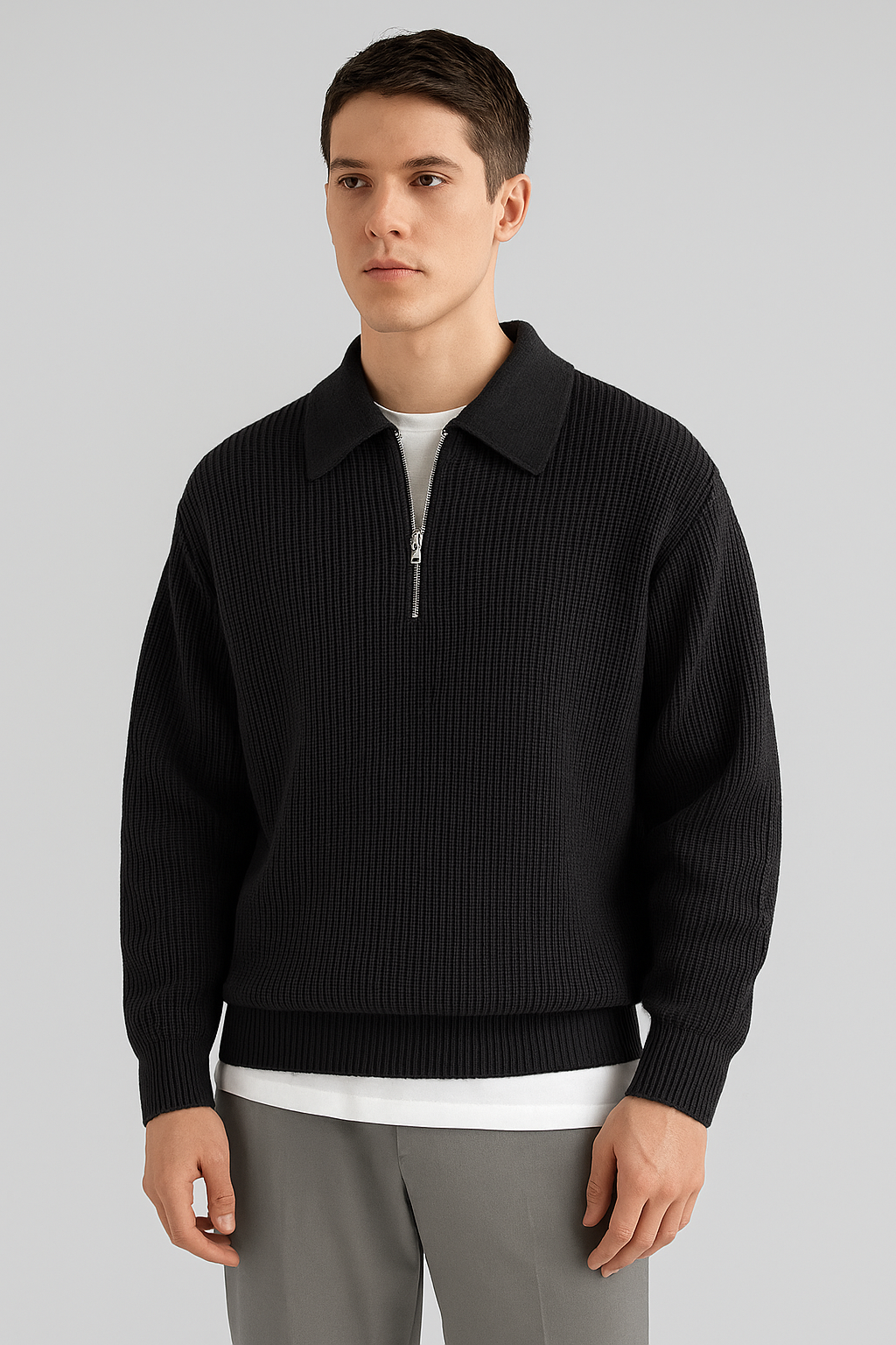 Jersey de punto con media cremallera para hombre – comodidad y estilo clásico