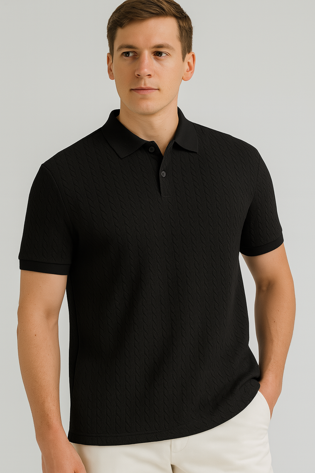 Polo de punto con textura para hombre – ajuste moderno y estilo clásico