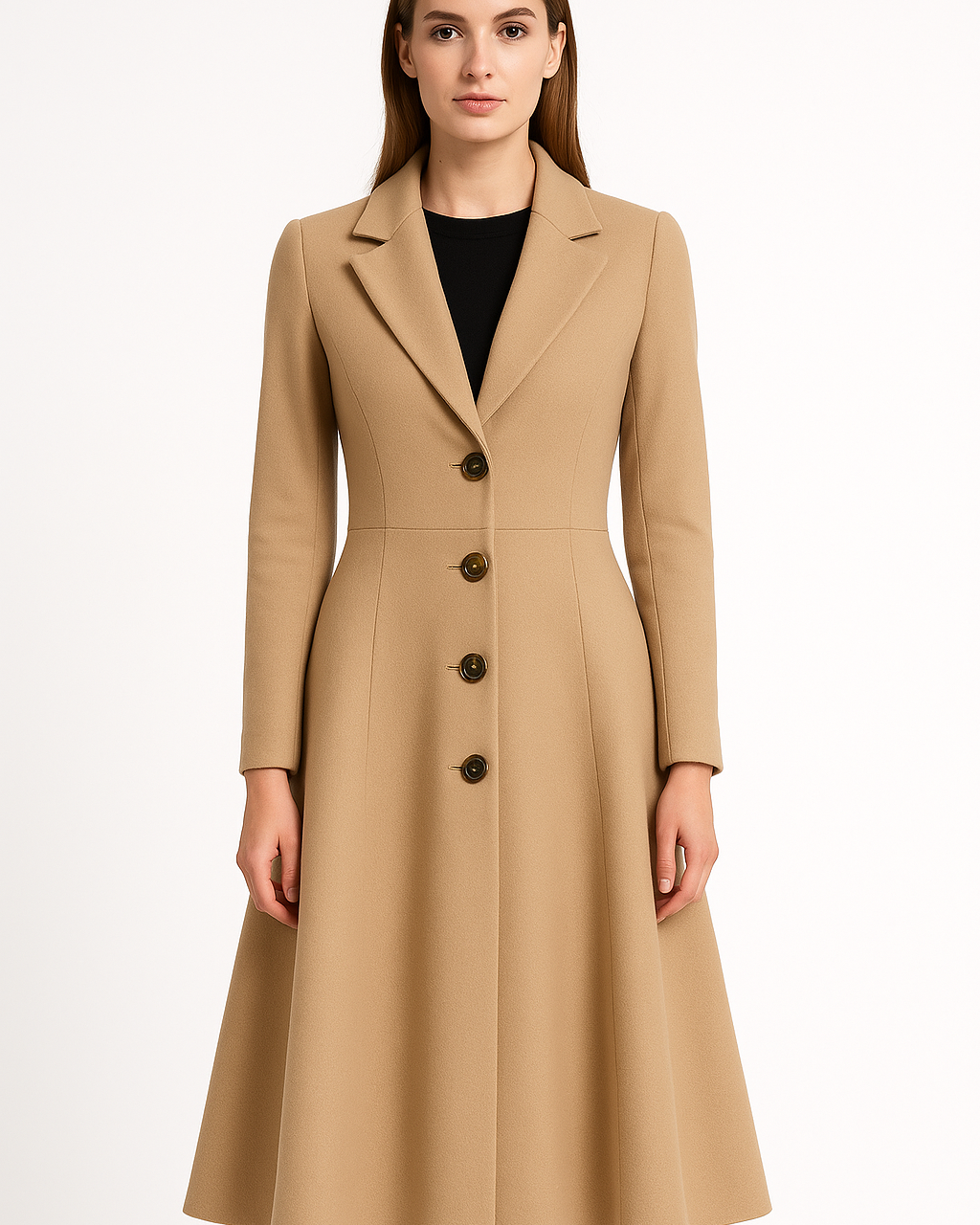 Abrigo elegante de lana para mujer – silueta en A y longitud a la rodilla