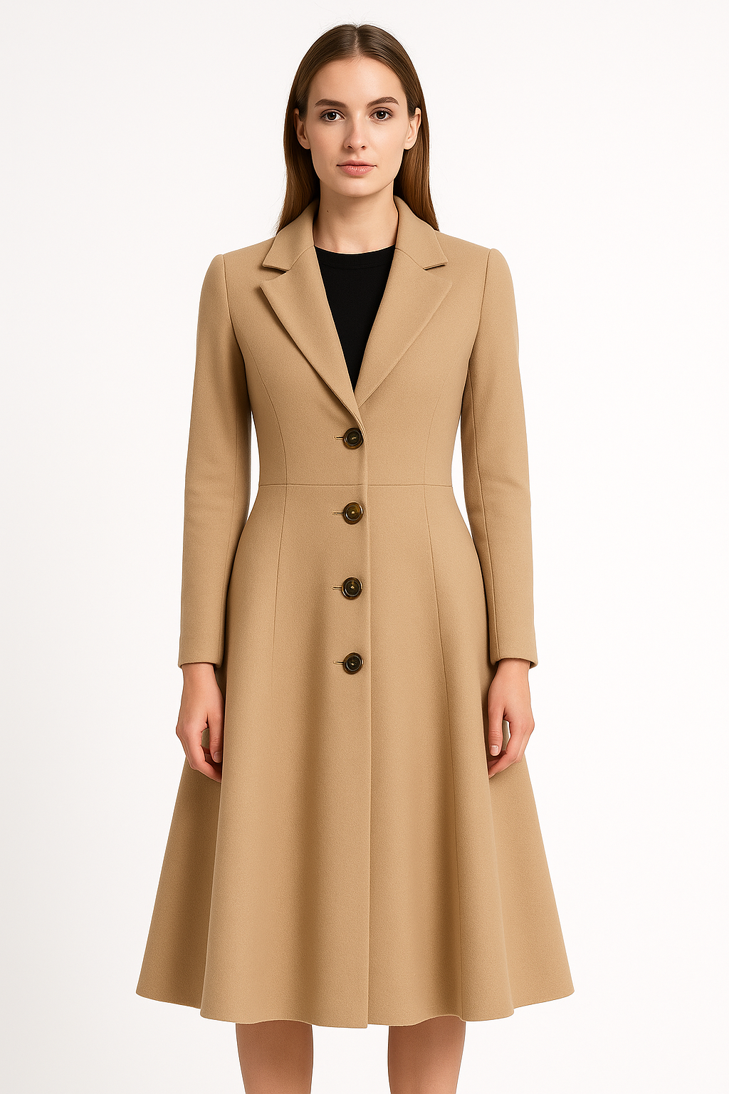 Abrigo elegante de lana para mujer – silueta en A y longitud a la rodilla