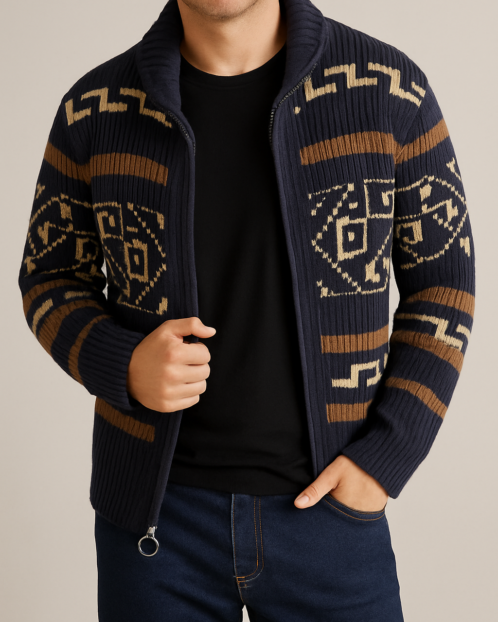Cárdigan grueso de punto con cremallera – confort clásico y diseño masculino