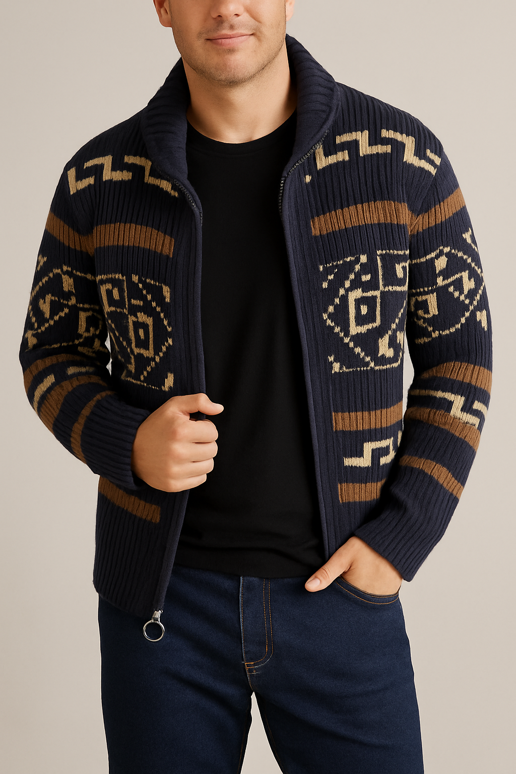 Cárdigan grueso de punto con cremallera – confort clásico y diseño masculino