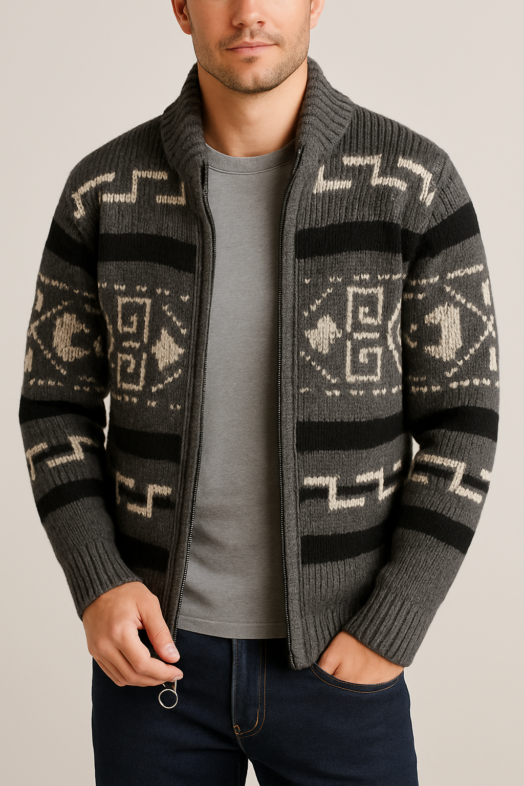 Cárdigan grueso de punto con cremallera – confort clásico y diseño masculino