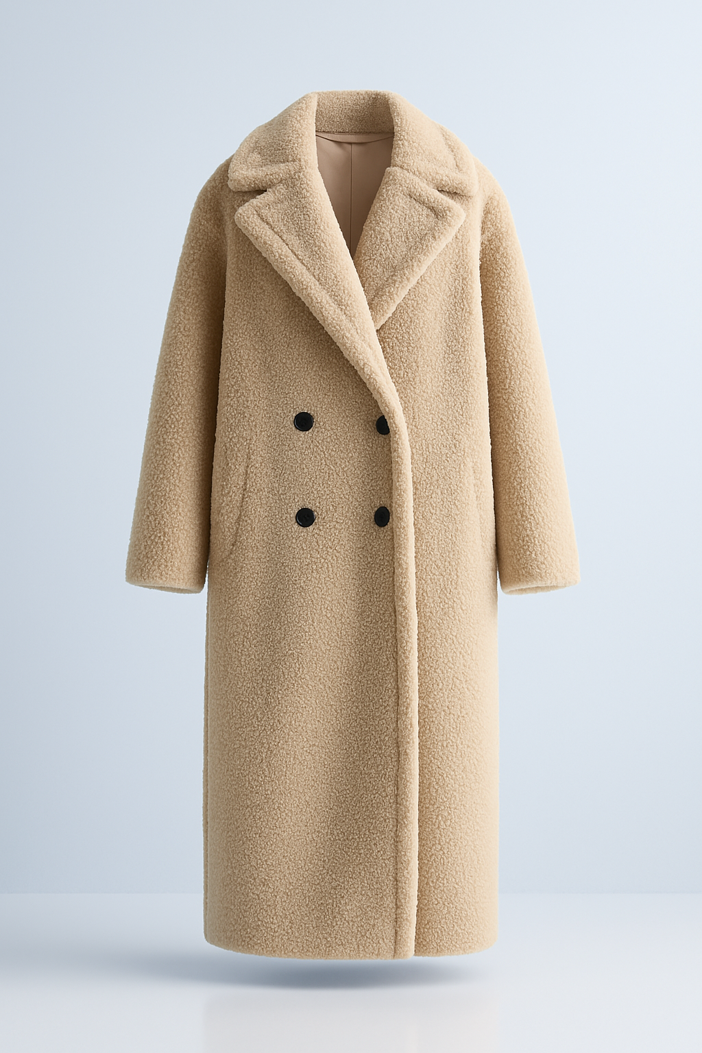 Abrigo teddy largo para mujer – elegancia invernal en diseño de peluche suave