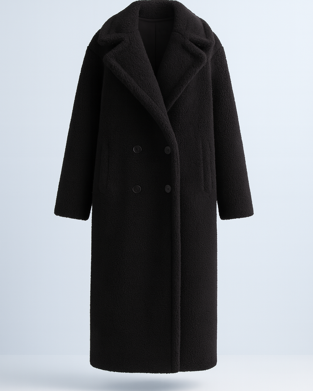 Abrigo teddy largo para mujer – elegancia invernal en diseño de peluche suave