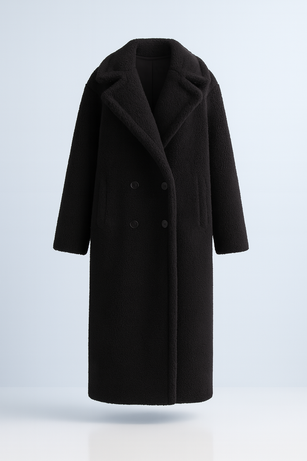 Abrigo teddy largo para mujer – elegancia invernal en diseño de peluche suave