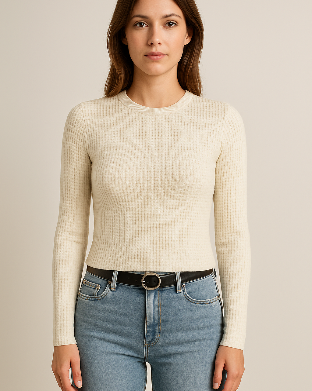 Slim-fit striktrøje med struktur – langærmet efterårsstil
