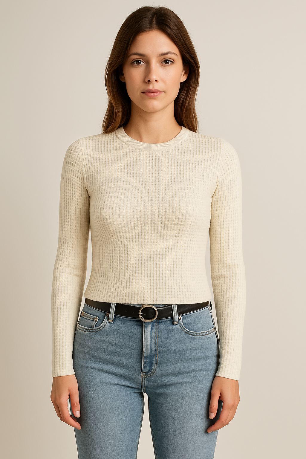 Slim-fit striktrøje med struktur – langærmet efterårsstil
