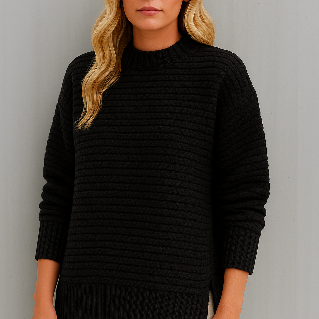 Strikket sweater med halvhøj hals til kvinder – moderne efterårslook med sideslidser