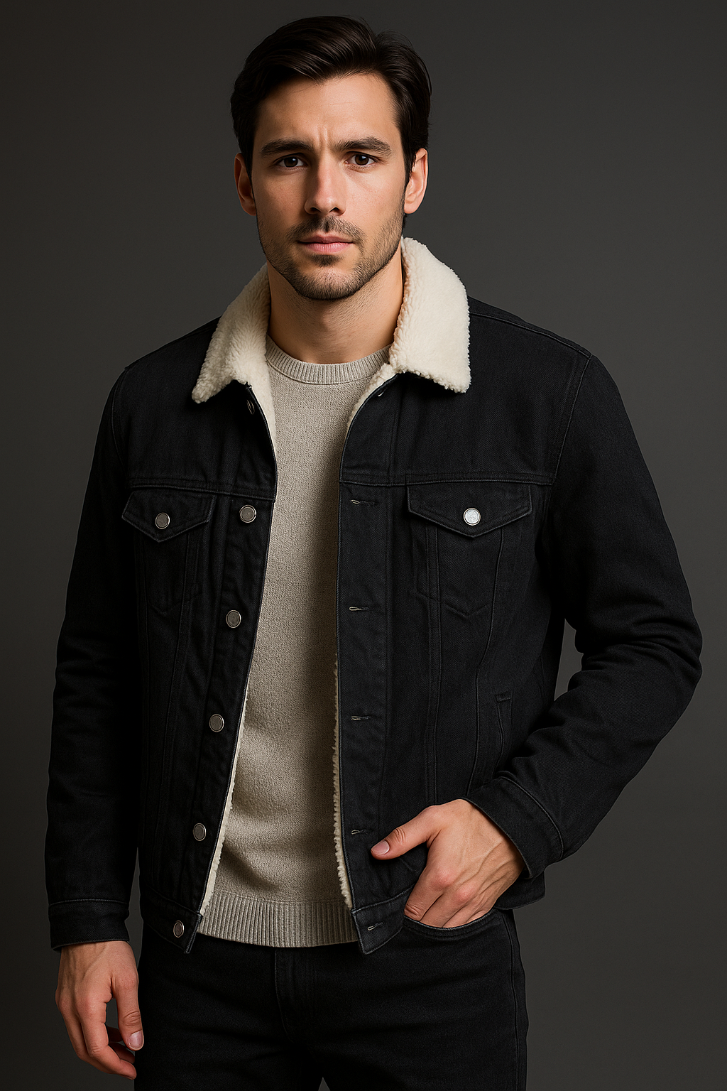 Chaqueta vaquera clásica con forro de borreguito – estilo atemporal y cálido confort