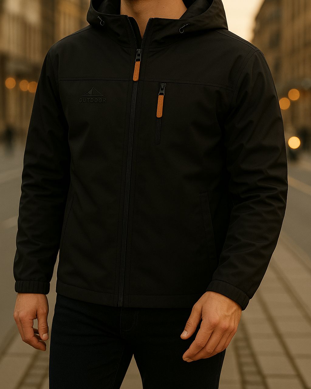 Outdoor Herrejakke med Hætte – Vandafvisende & Funktionel Komfort