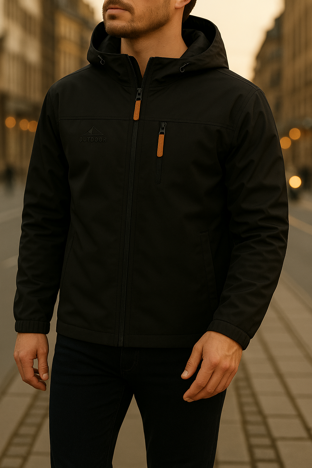 Outdoor Herrejakke med Hætte – Vandafvisende & Funktionel Komfort