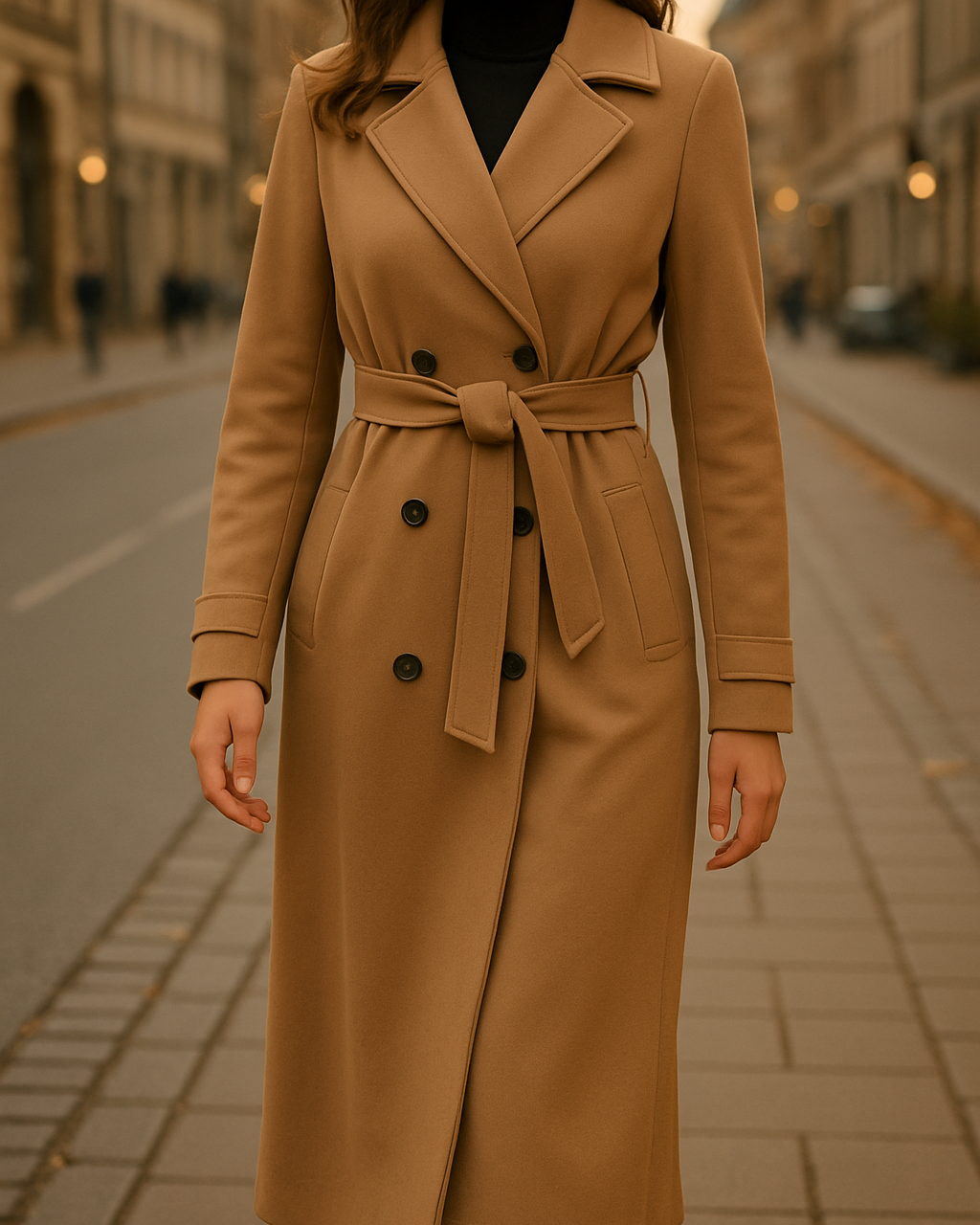 Lange Camel Trenchcoat - Tidløs Elegance med Bælte