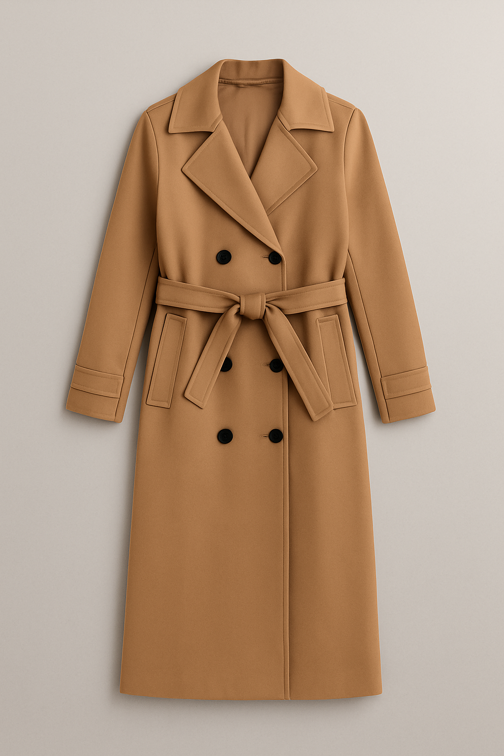 Lange Camel Trenchcoat - Tidløs Elegance med Bælte