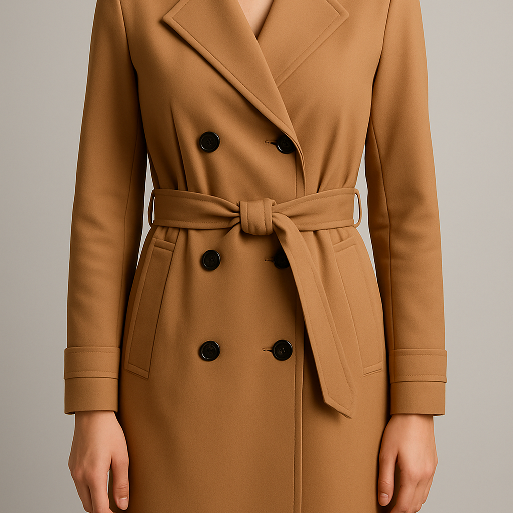 Lange Camel Trenchcoat - Tidløs Elegance med Bælte