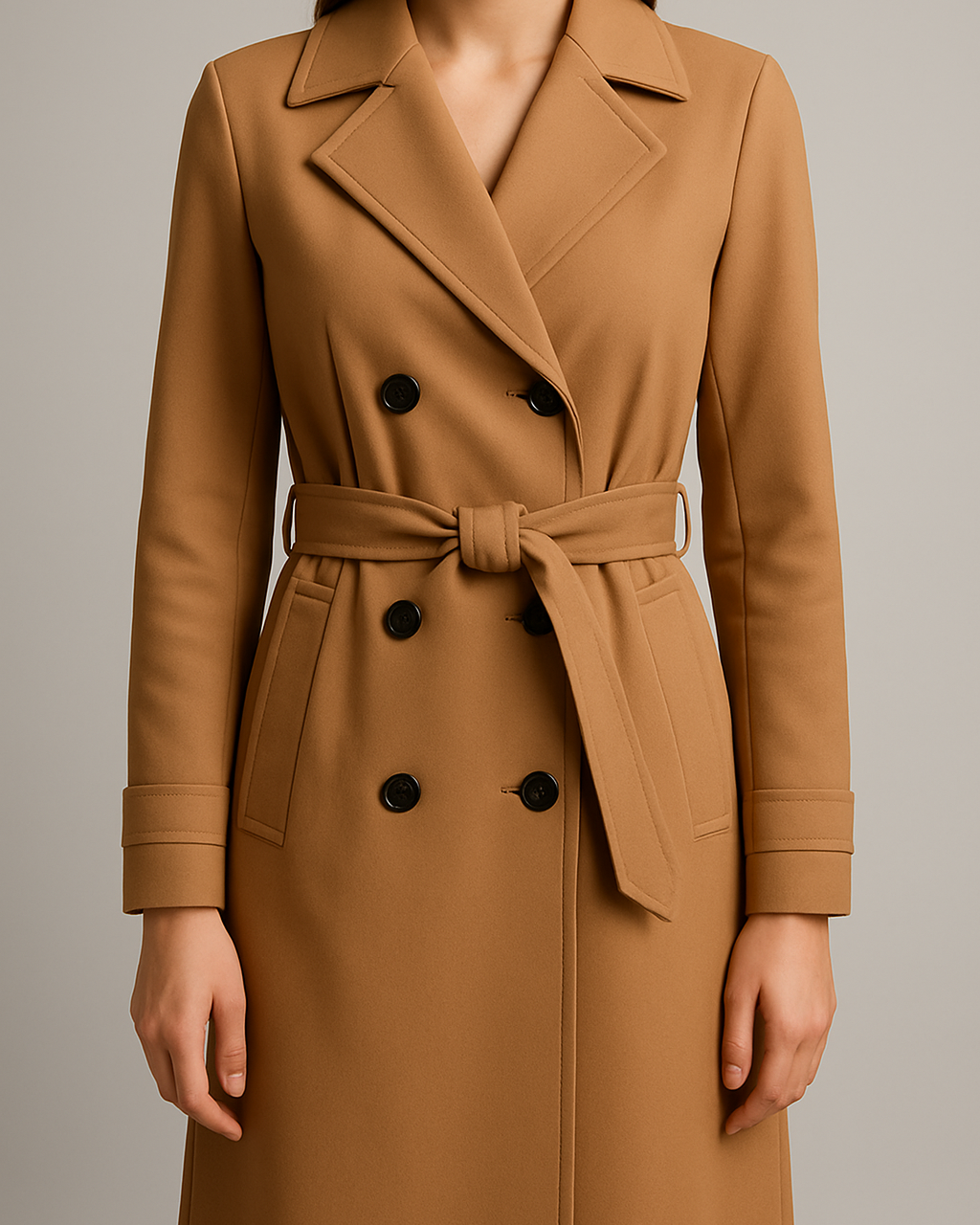 Lange Camel Trenchcoat - Tidløs Elegance med Bælte