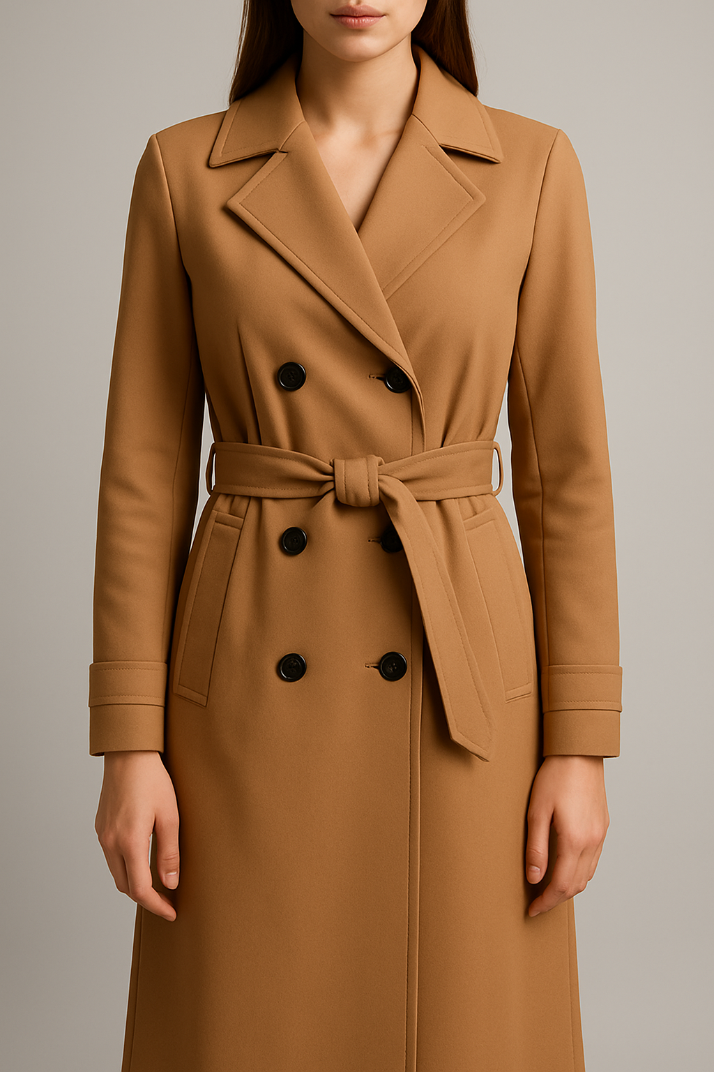 Lange Camel Trenchcoat - Tidløs Elegance med Bælte