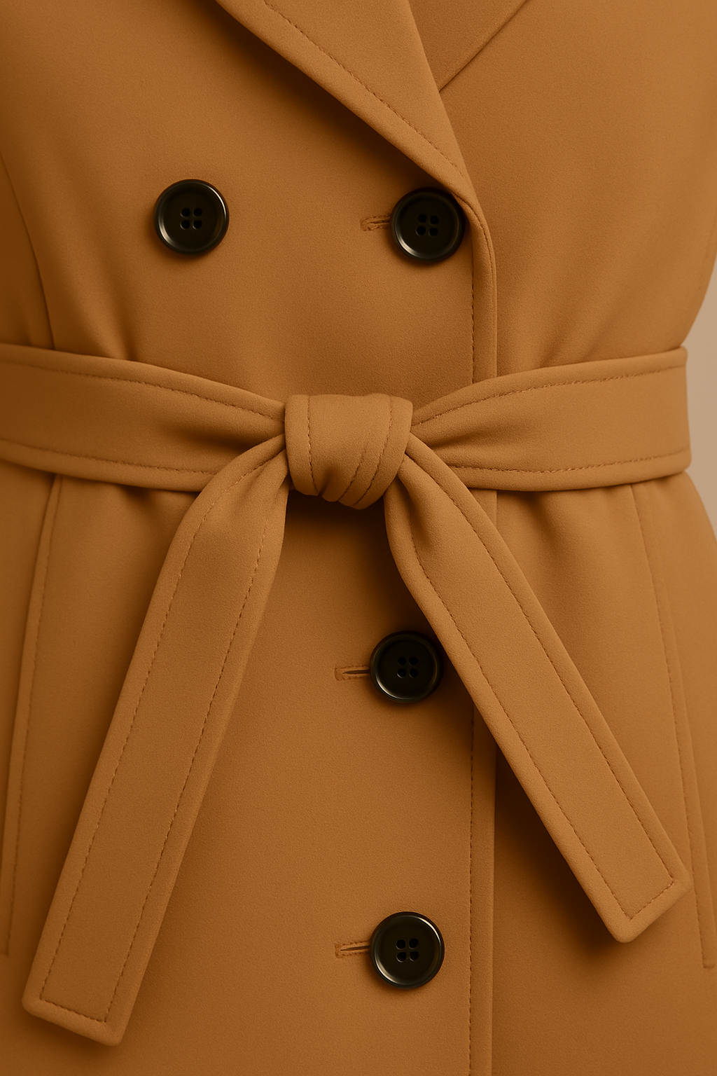 Lange Camel Trenchcoat - Tidløs Elegance med Bælte