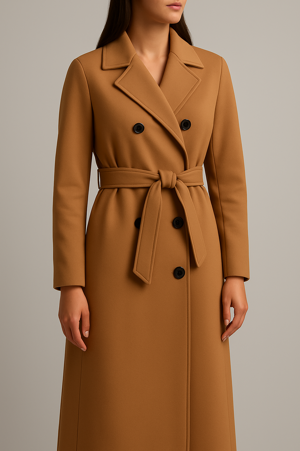Lange Camel Trenchcoat - Tidløs Elegance med Bælte
