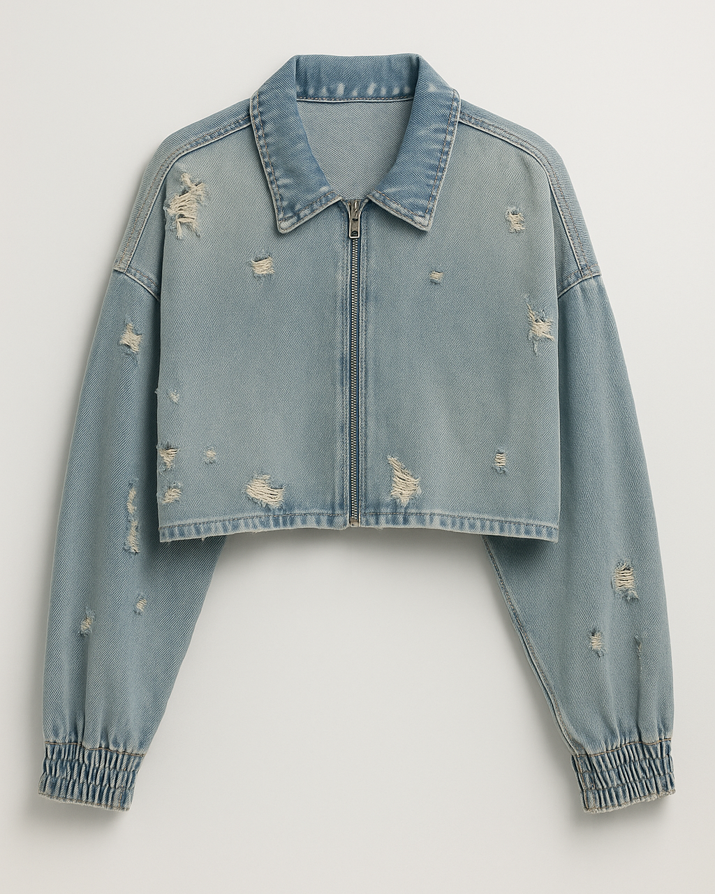 Cropped denimjakke til damer – lyseblå med vintage-look
