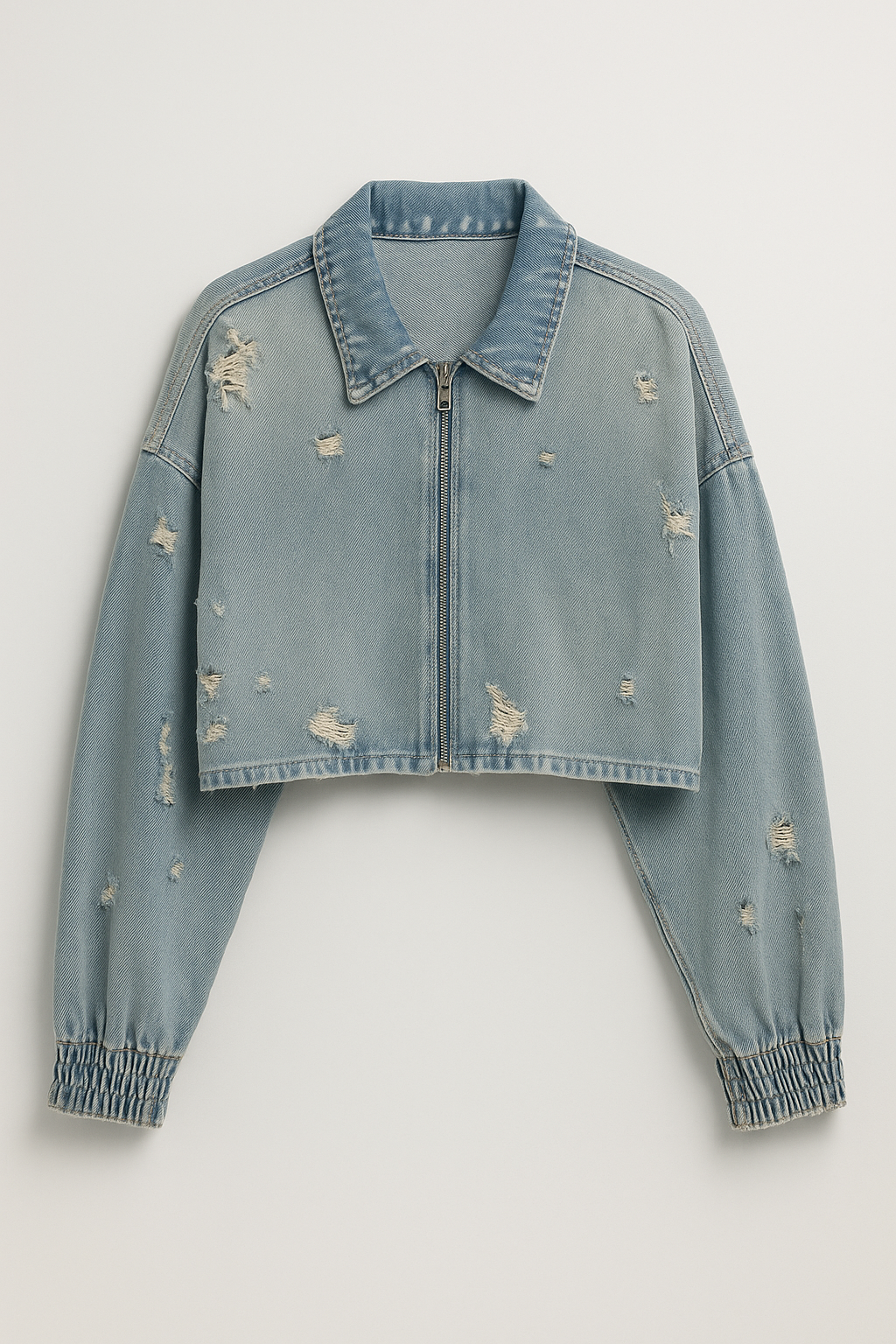 Cropped denimjakke til damer – lyseblå med vintage-look