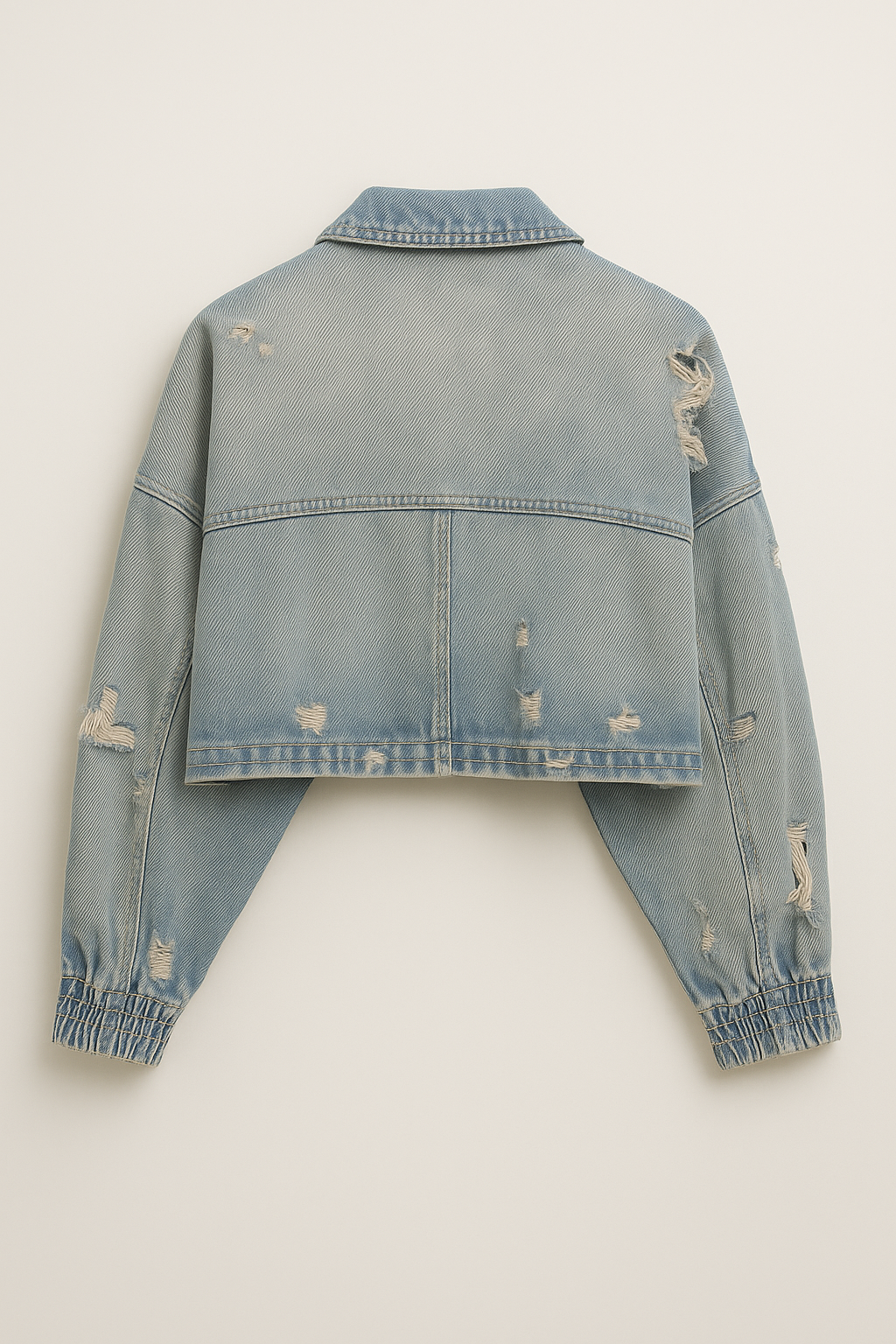 Cropped denimjakke til damer – lyseblå med vintage-look