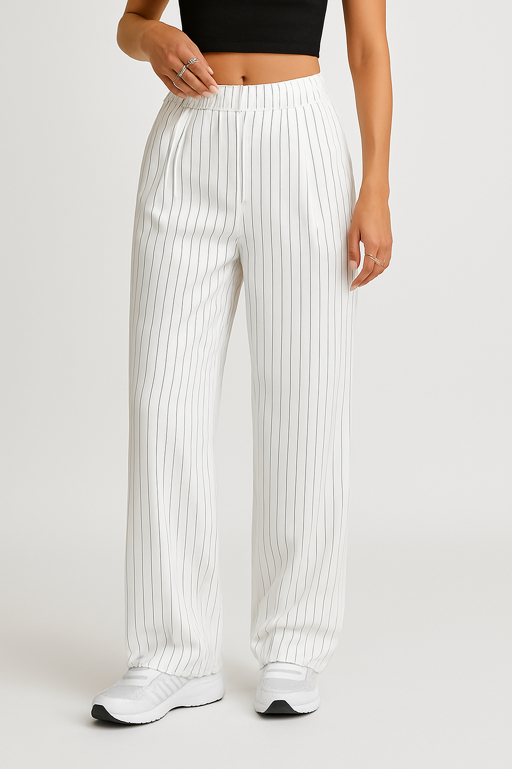 Pantalones de raya diplomática de cintura alta – corte recto y elegancia clásica