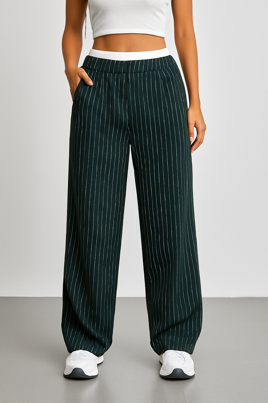 Pantalones de raya diplomática de cintura alta – corte recto y elegancia clásica