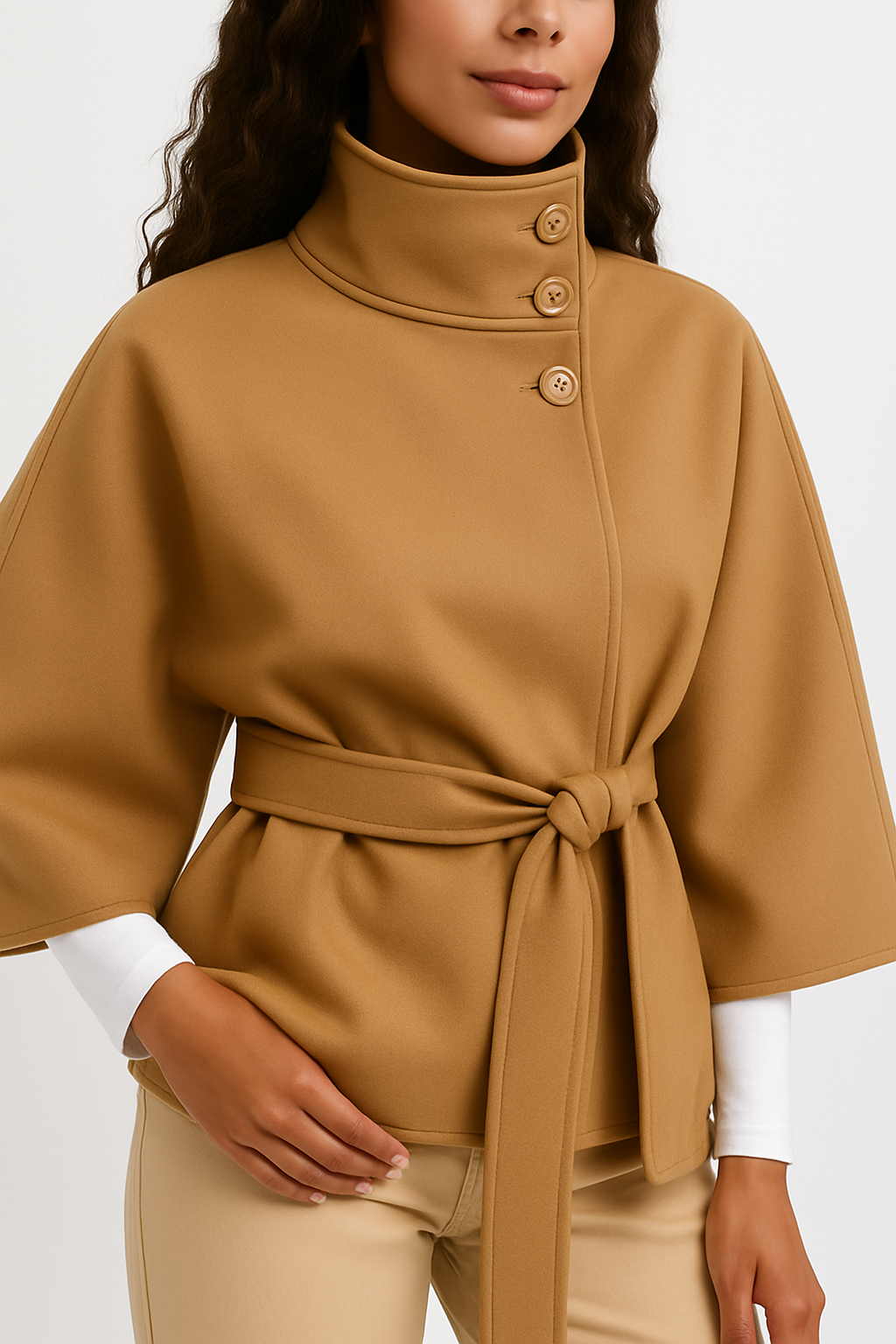 Oversize kåbejakke med bindebånd – minimalistisk elegance til efteråret