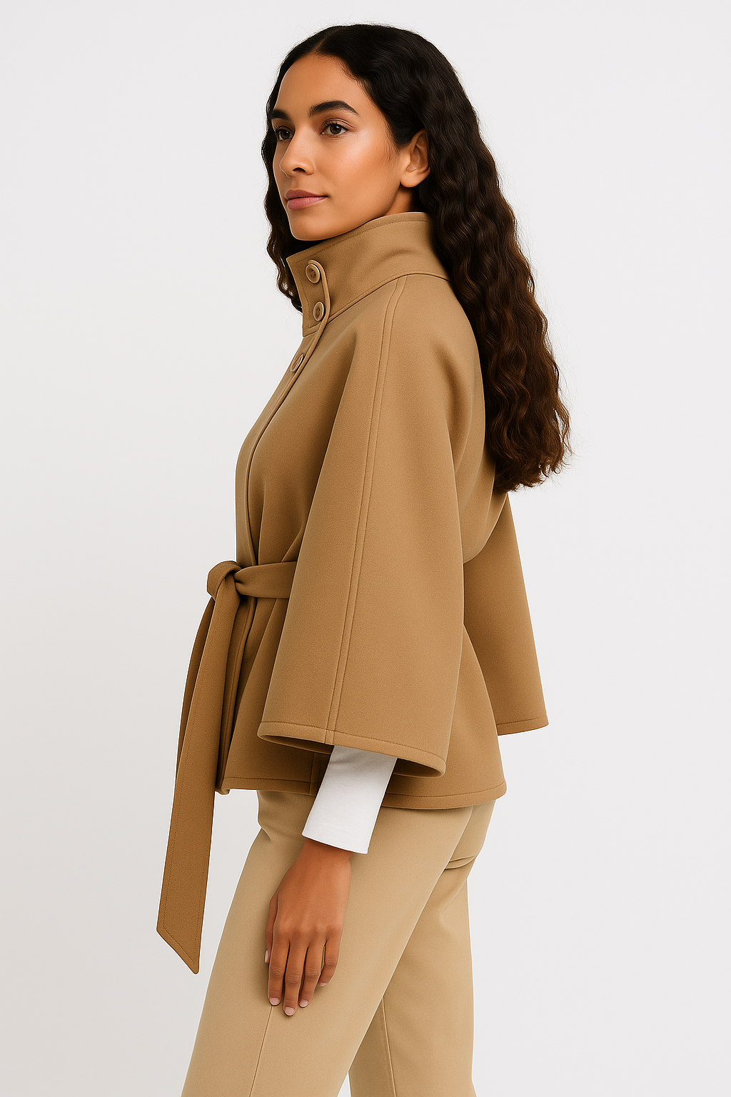 Oversize kåbejakke med bindebånd – minimalistisk elegance til efteråret
