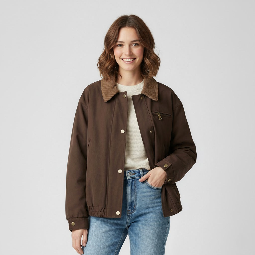 Cazadora Bomber Mujer Oversize – Cuello de Pana y Algodón Premium
