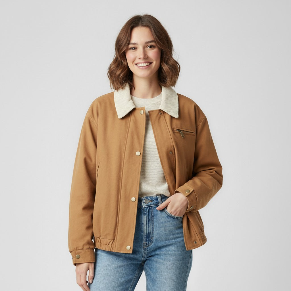 Cazadora Bomber Mujer Oversize – Cuello de Pana y Algodón Premium